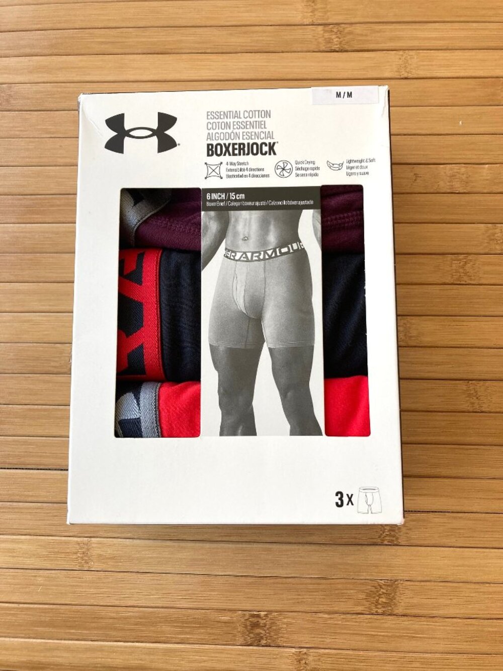 Under Armour Essential Cotton Boxerjock 6" Underwear 3 Pack Medium M Multicolor